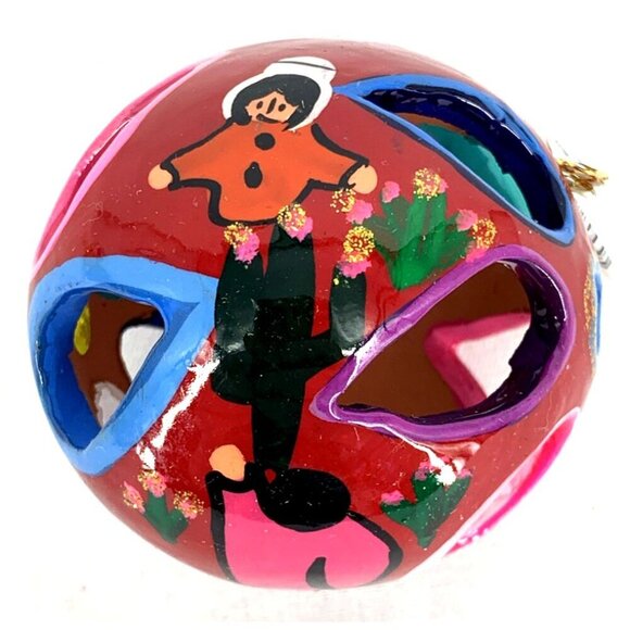 Talavera Hand Painted Christmas Ornaments Round Cut Out Luminaries Lot of 6 NOS - Picture 3 of 16